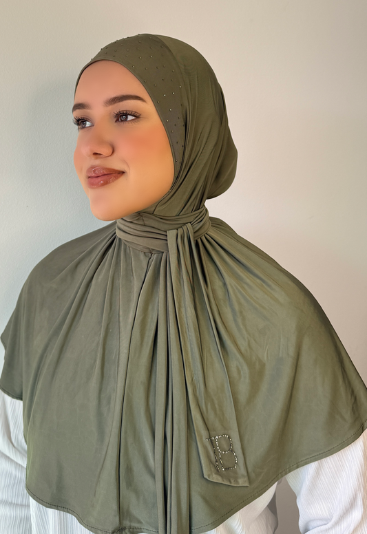 Instant Hijab Strass Olive Green