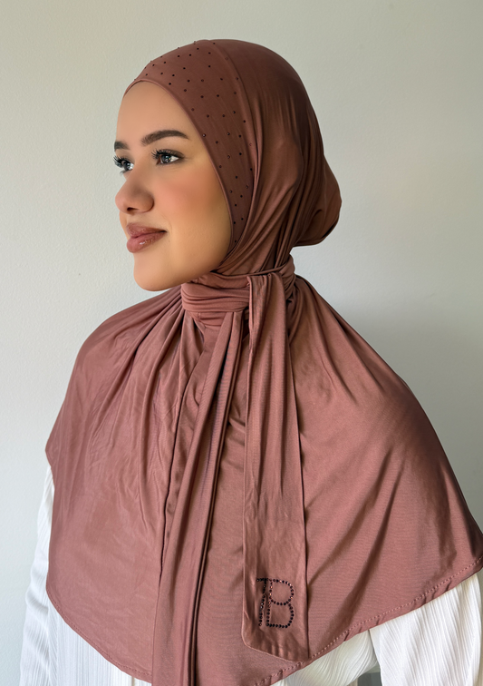 Instant Hijab Strass Rose Down