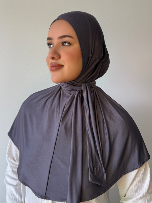 Instant Hijab Strass Dark Gray