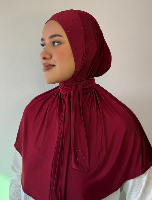 Instant Hijab Strass Dark Red